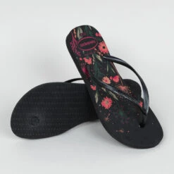Havaianas Slippers Voor Dames Slim Floral Zwart -Mode Schoenen slippers voor dames slim floral zwart 3