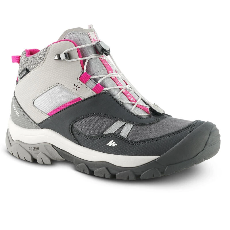 Quechua Waterdichte Halfhoge Wandelschoenen Voor Kinderen Crossrock Grijs 35-38 Veters 3 Quechua Waterdichte Halfhoge Wandelschoenen Voor Kinderen Crossrock Grijs 35-38 Veters